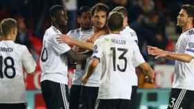 Alemania celebra su victoria. Foto. Twitter (@DFB_Team_ES)