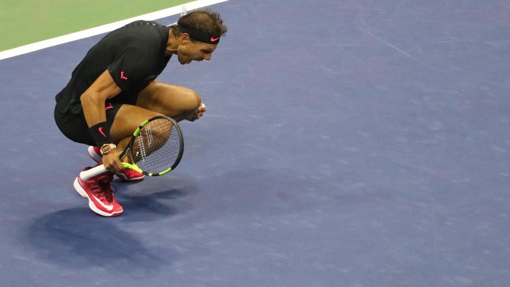 Nadal, tras ganar el segundo set ante Del Potro.