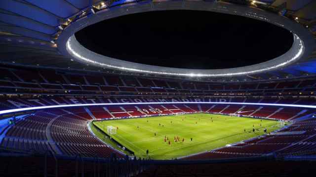 El Atlético de Madrid entrena en el Wanda Metropolitano.