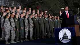 El presidente de EEUU, durante su discurso en la base militar.