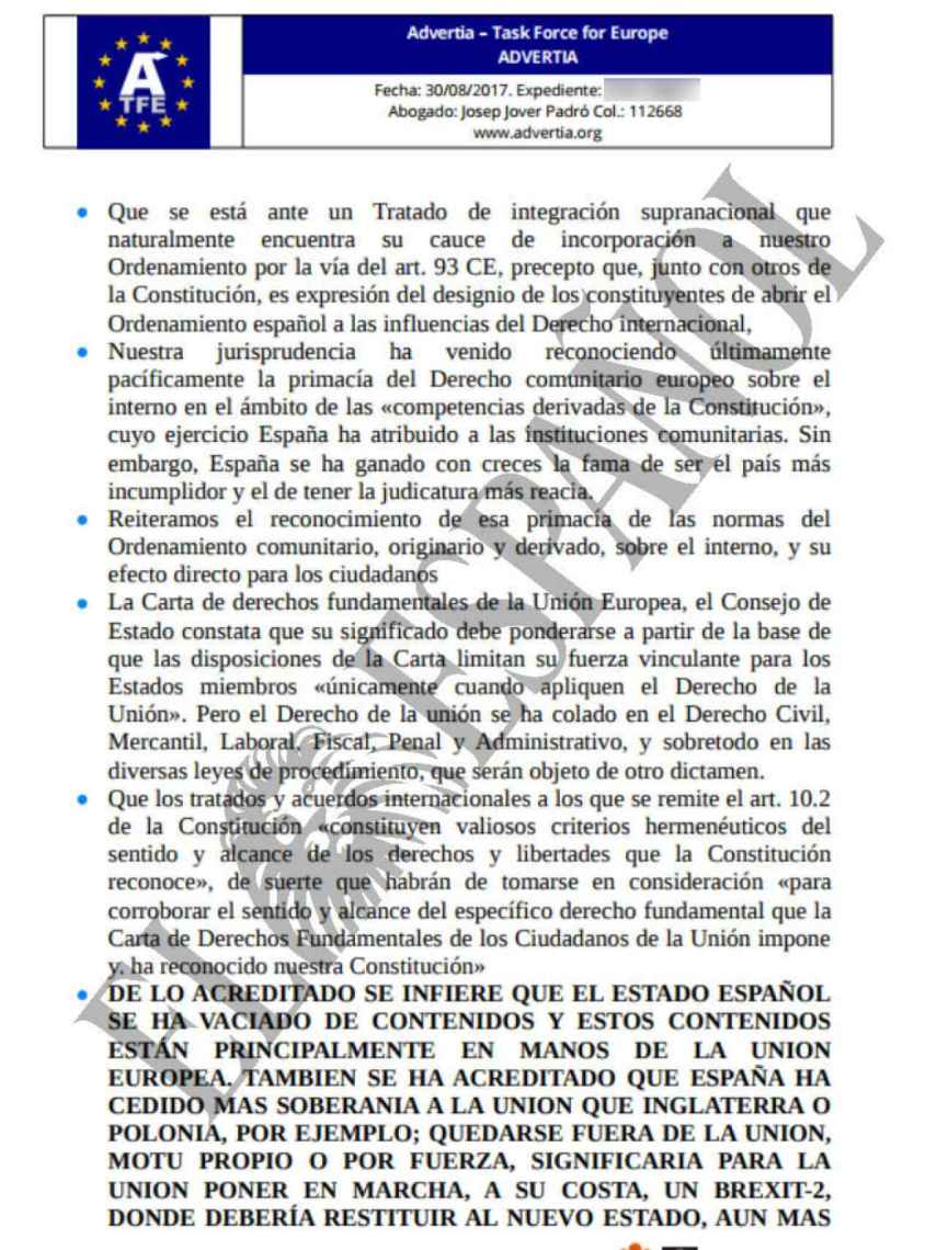 Conclusiones del informe jurídico que compara la situación de Cataluña con el Brexit.