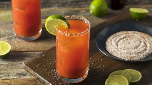 Homemade Michelada with Beer and Tomato Juice