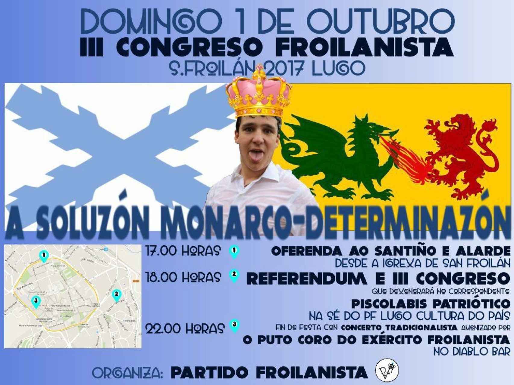 Cartel que anuncia el referéndum gallego para hacer que Froilán sea rey de Galicia.