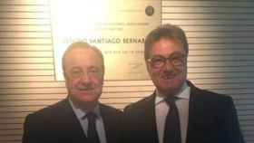 Florentino Pérez y el presidente de Las Rozas C.F, Ángel Campos. Foto Twitter (@LasRozas_CF)