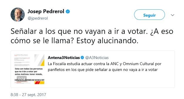 Pantallazo tweet Pedrerol. Foto Twitter (@jpedrerol)