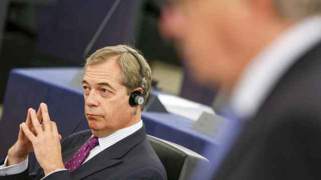 Nigel Farage, durante el debate sobre el 'brexit' en la Eurocámara
