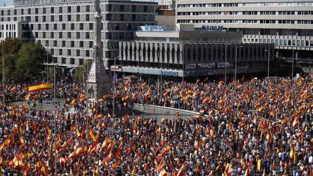 Imagen de la concentración en la plaza de Colón de Madrid el pasado 7 de octubre.