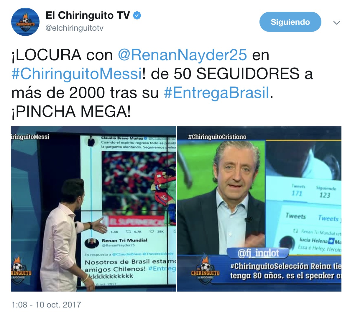 El Chiringuito trollea a un tuitero brasileño en directo y pasa de 50 a más de 2.000 seguidores