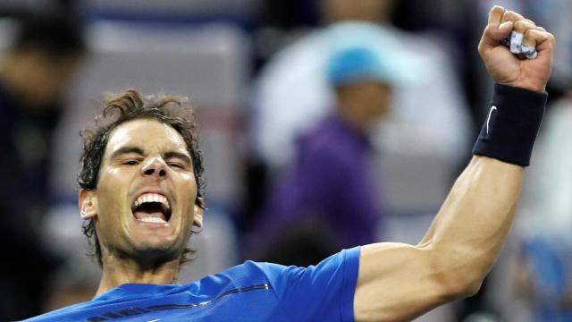 Nadal, celebrando su pase a la final de Shanghái.