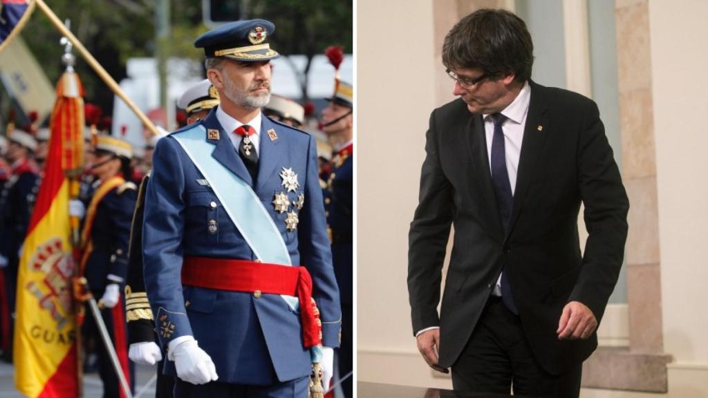 El rey, el día de la Fiesta Nacional, y Puigdemont, tras su última declaración en el Parlament.