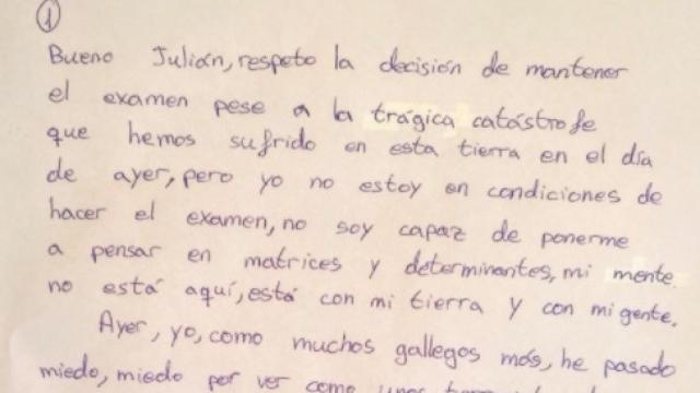 Un alumno gallego trata de cambiar un examen tras los incendios