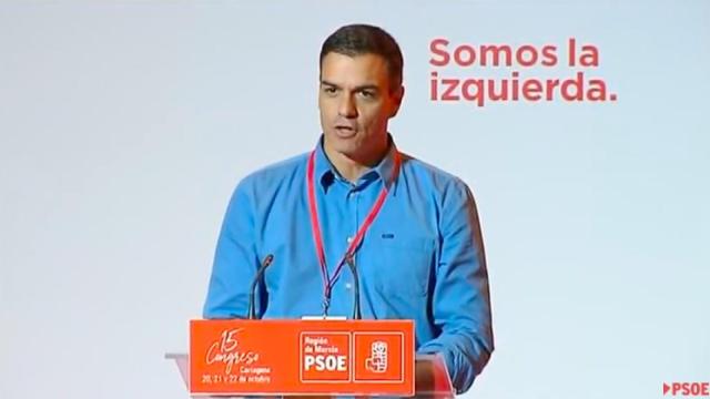 Sánchez, en su discurso ante los socialistas murcianos en Cartagena, este sábado.