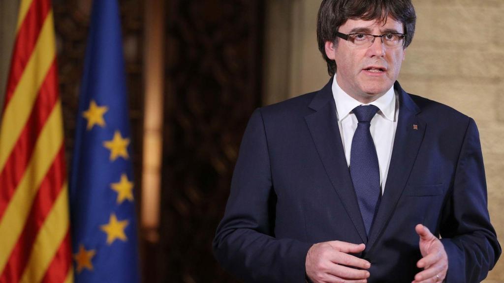 Carles Puigdemont durante su comparecencia este sábado.