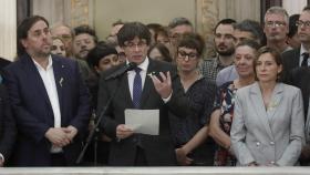 Junqueras, Puigdemont y Forcadell tras la proclamación de la independencia.