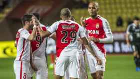 Los jugadores del Mónaco celebran un gol con Mbappé Foto asmonacocom