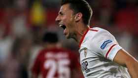 Lenglet celebra un gol del Sevilla.