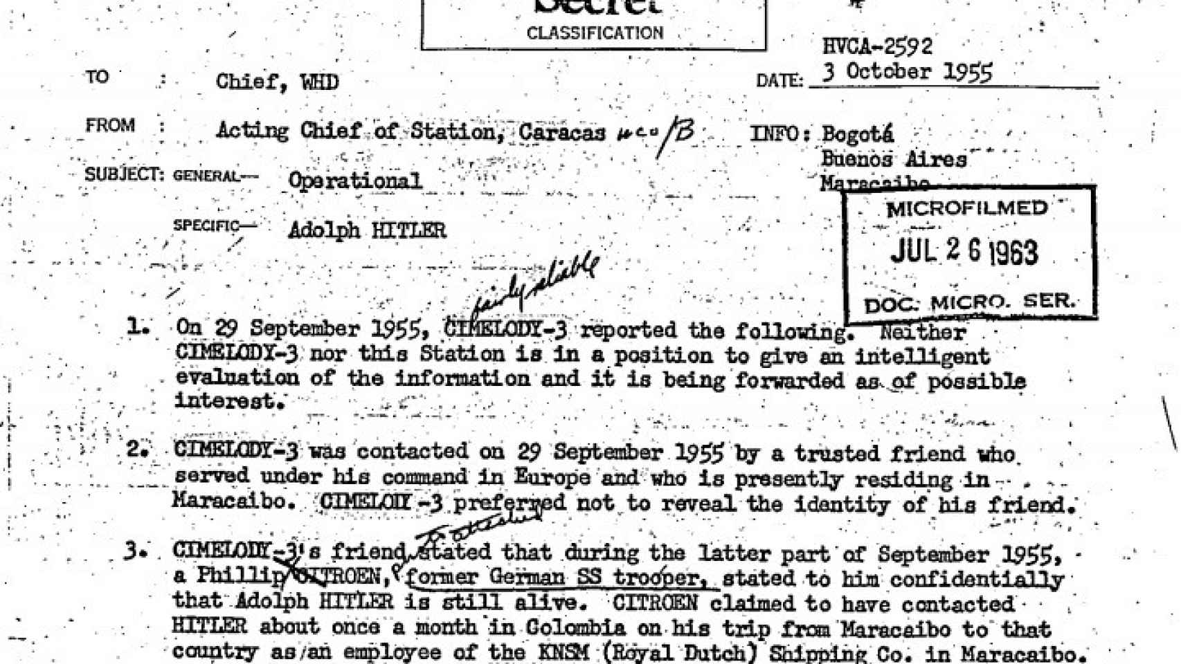 Fragmento del informe de la CIA.