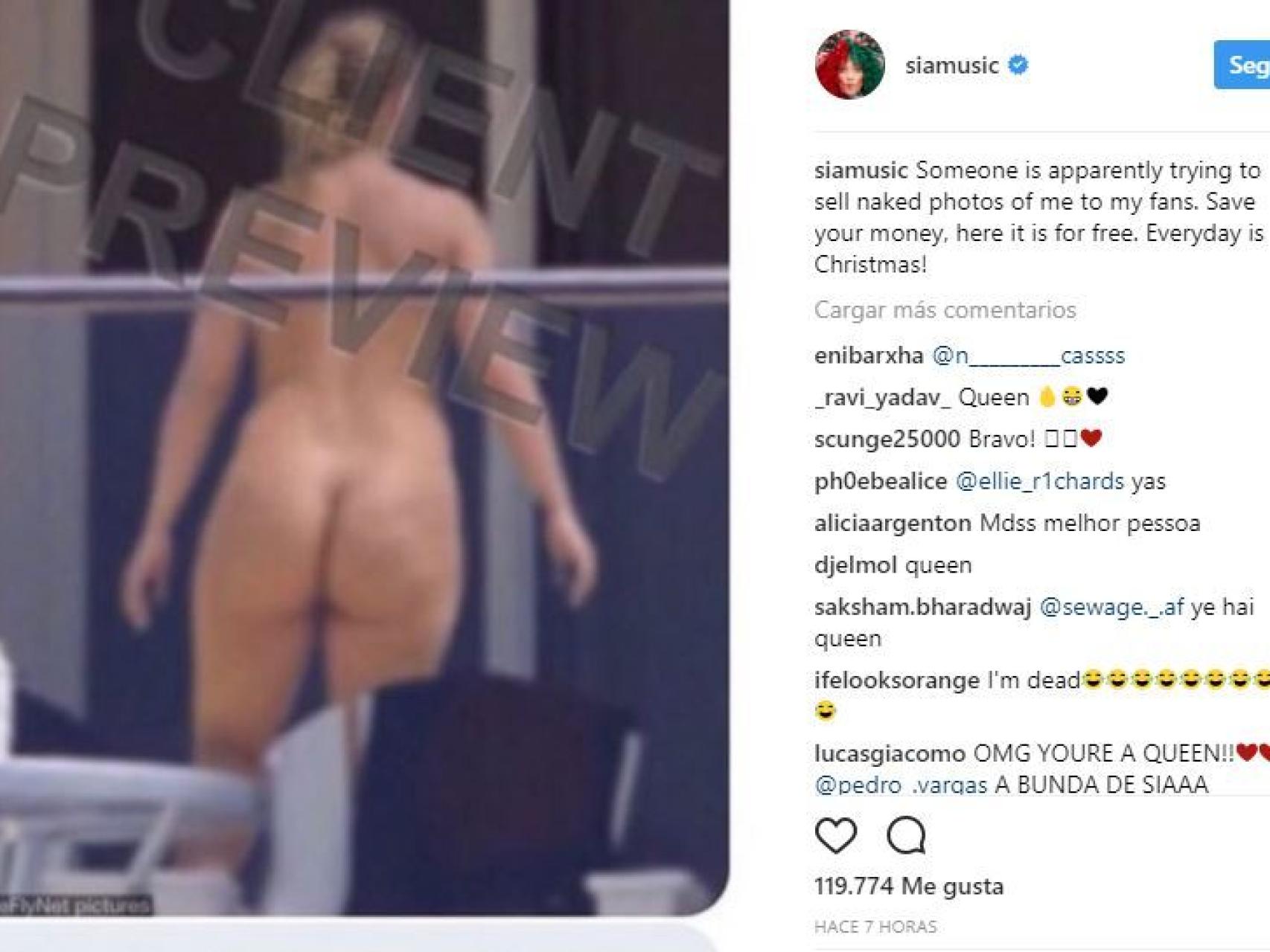 La cantante Sia publica su desnudo para reventar una exclusiva