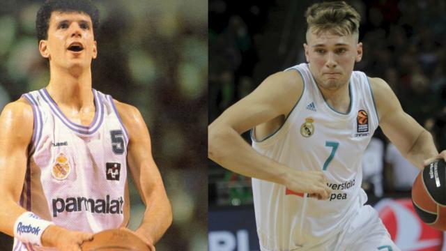 Petrovic y Doncic, en sus respectivas etapas en el Real Madrid.