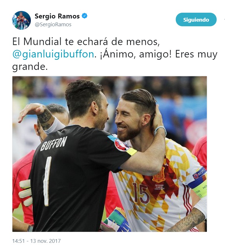Casillas y Sergio Ramos mandan un mensaje de apoyo a Buffon