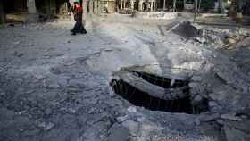 Edificios destorzados en Douma.