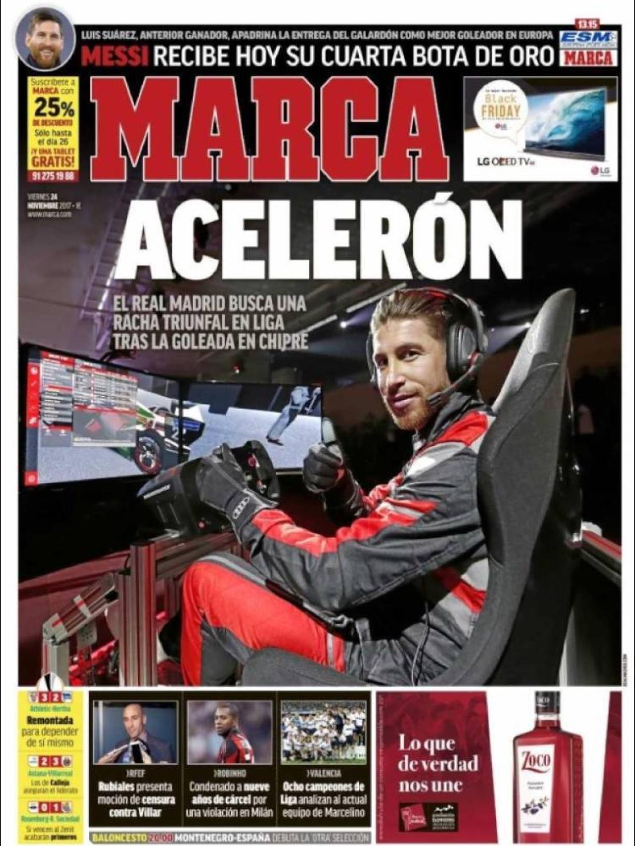 MARCA da su portada a Sergio Ramos y al momento que vive el Real Madrid.