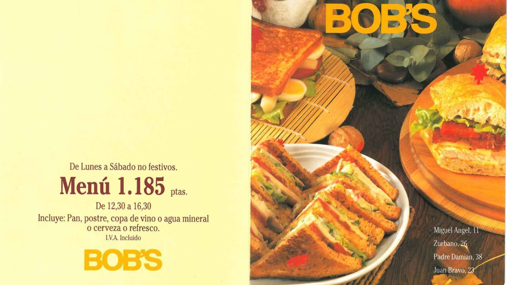 Imagen de archivo de un menú de Bob's.