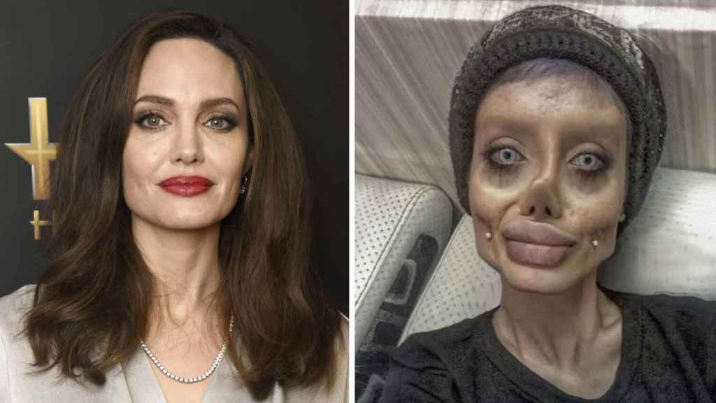 Montaje de la mujer iraní y de Angelina Jolie.