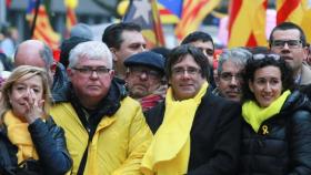 Puigdemont en la manifestación de este jueves en Bruselas./