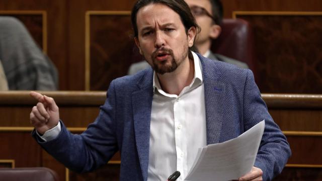 El líder de Unidos Podemos, Pablo Iglesias, durante la sesión de control al Gobierno en el Congreso.