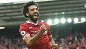 Salah celebrando un gol con el Liverpool. Foto: liverpoolfc.com