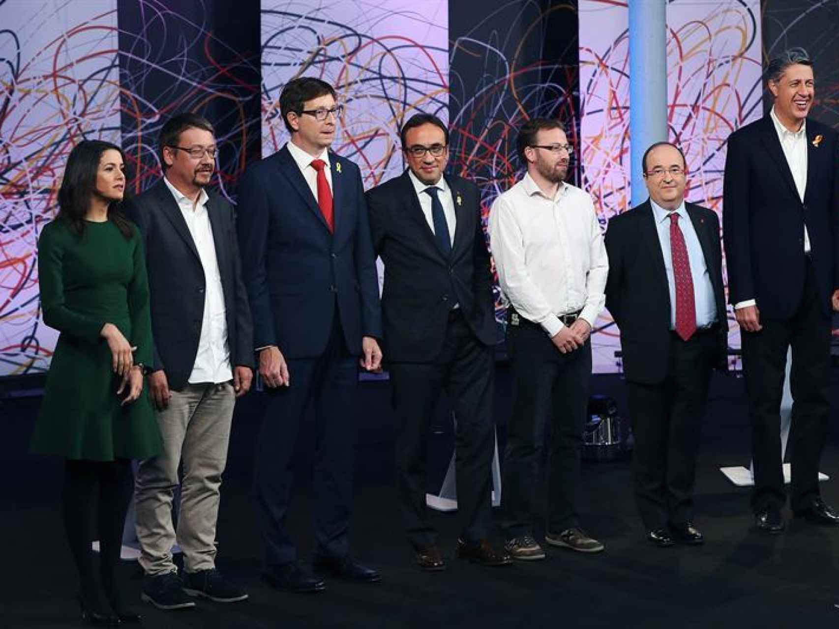 Los candidatos Arrimadas, Domènech, Mundó, Rull, Aragonés, Iceta y Albiol.
