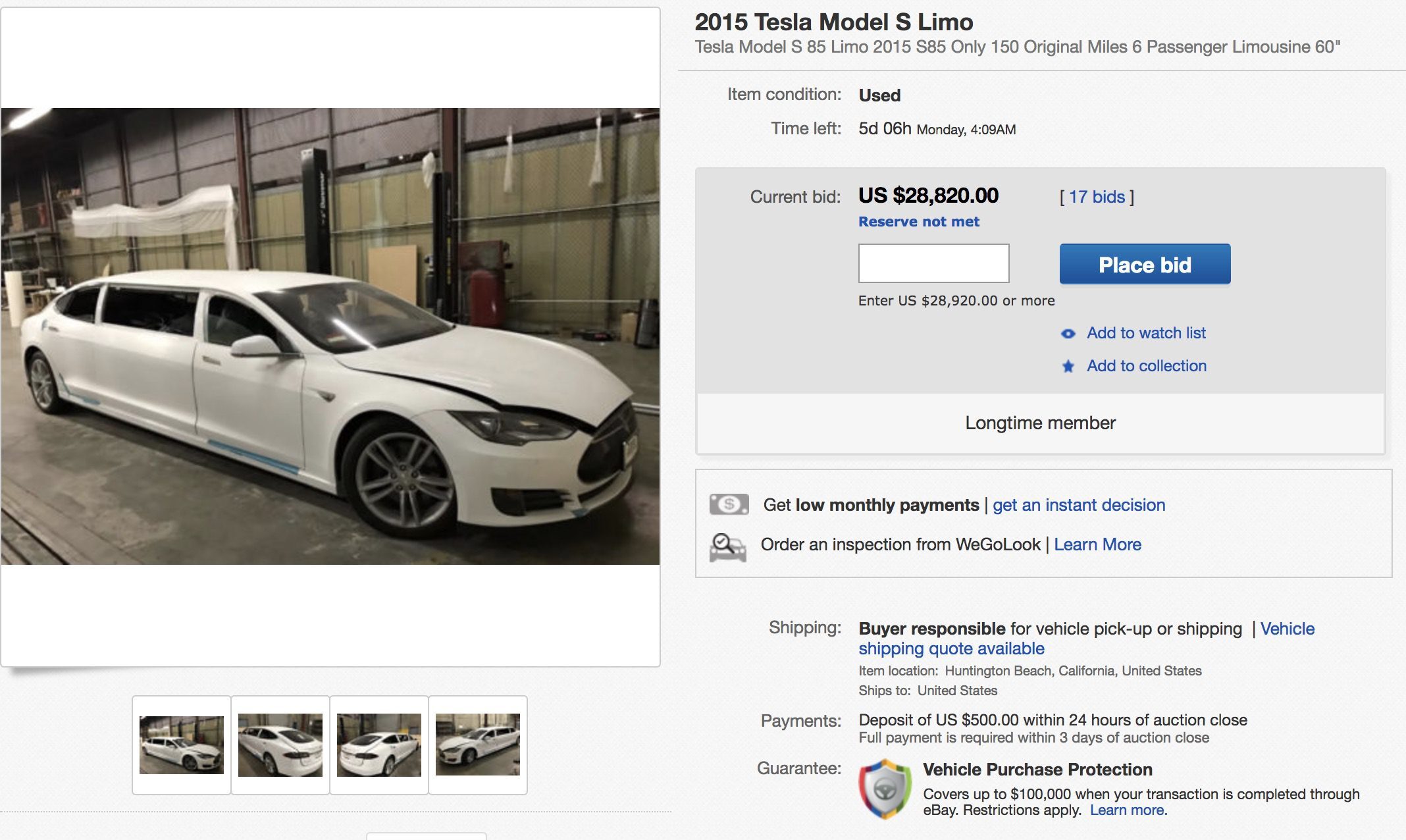 limusina tesla model s subasta ebay