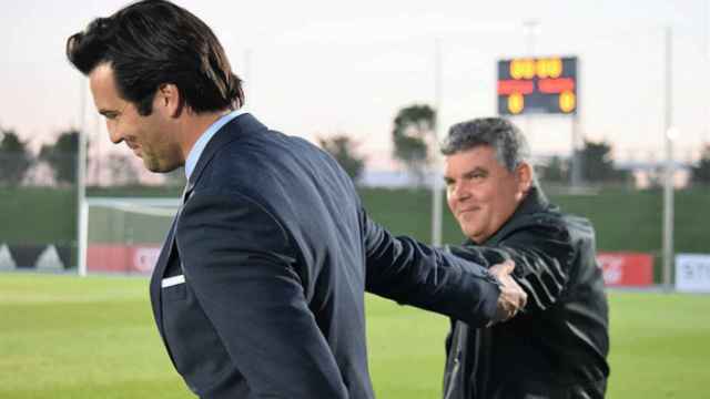 Onésimo Sánchez junto a Santiago Solari en el Castilla-Toledo de esta temporada. Foto: Laura Pérez (CD Toledo)