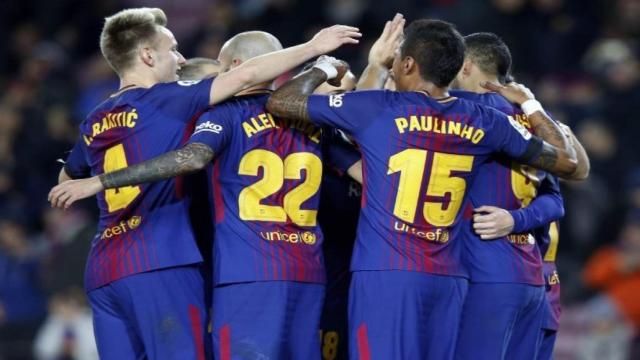 Los jugadores del Barcelona celebrando un gol. Foto: Twitter (@FCBarcelona_es).