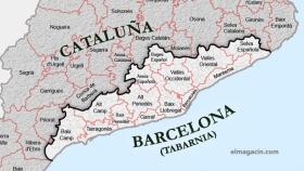 El territorio donde se encuentra Tabarnia dentro del mapa de Cataluña.