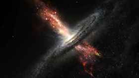 Representación de las emisiones supermasivas de un agujero negro en el centro de una galaxia.