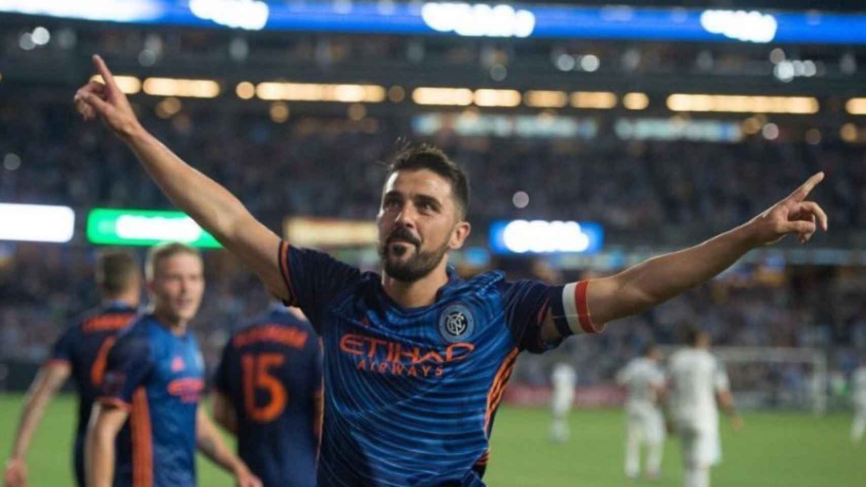 Villa celebrando un gol con el New York City