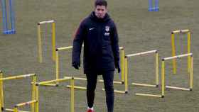 Simeone, en el entrenamiento del Atlético de Madrid.