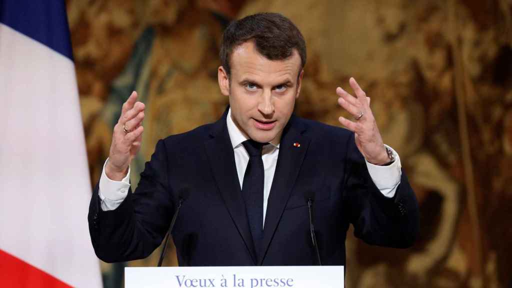 El presidente francés, Emmanuel Macron, durante el anuncio legislativo en el Elíseo.