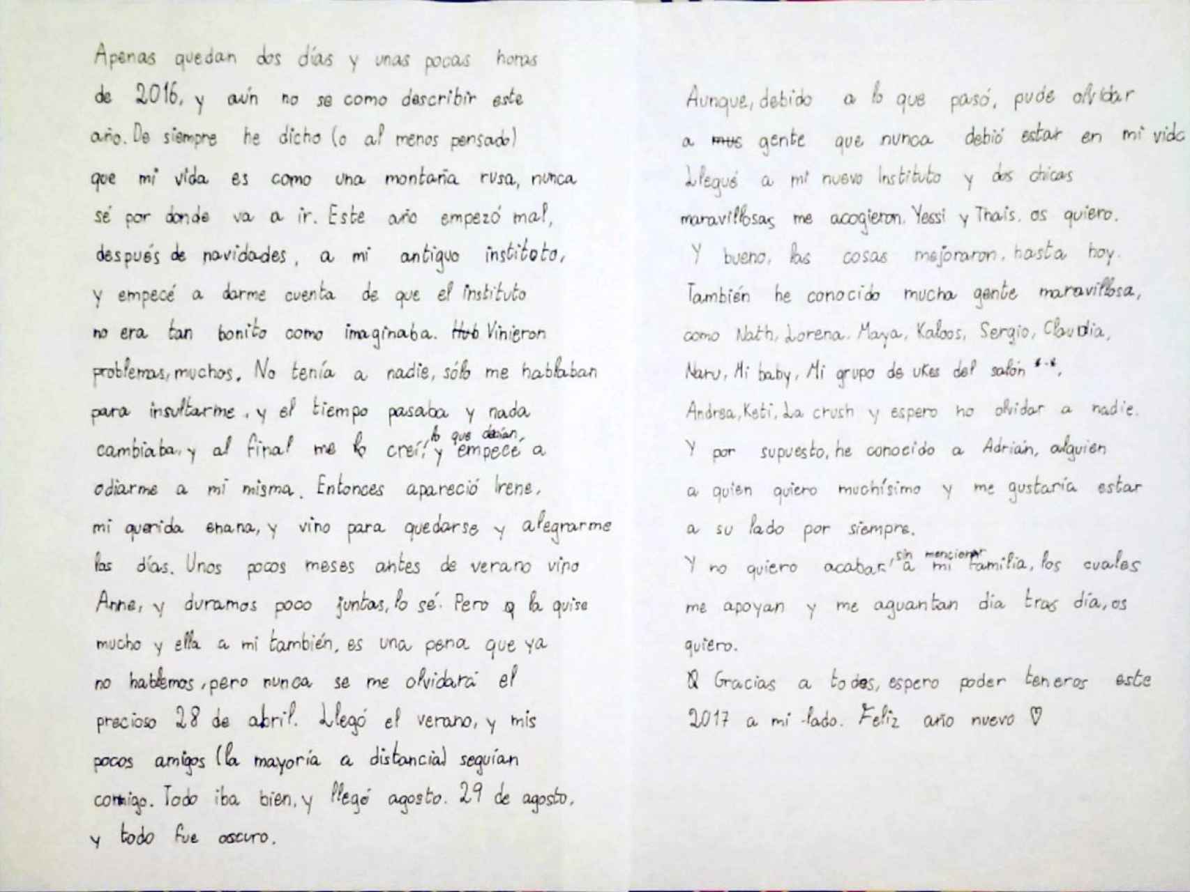 Reproducción del escrito de Lucía encontrado por su madre días después del suicidio de la niña.