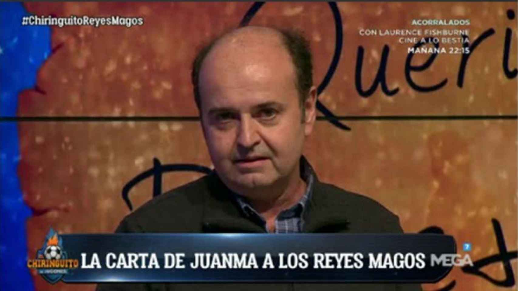 Juanma Rodríguez en El Chiringuito leyendo su carta a los Reyes Magos. Foto: Twitter (@elchiringuitotv)
