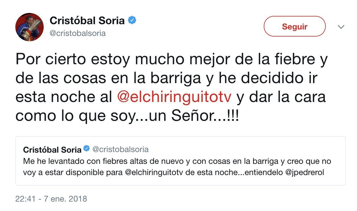 La cara dura de Cristóbal Soria: el pinchazo del Real Madrid, su mejor medicina