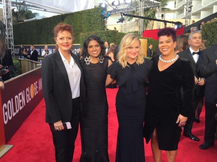 Susan Sarandon, Saru Jayaraman, Amy Poehler y Rosa Clemente, en los Globos.
