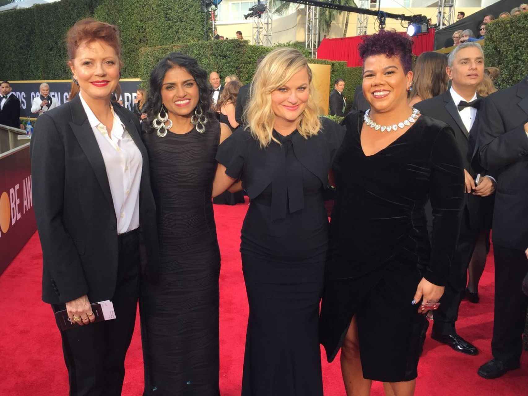 Susan Sarandon, Saru Jayaraman, Amy Poehler y Rosa Clemente, en los Globos.