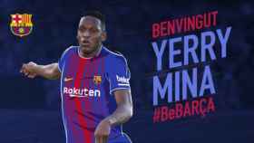 Yerry Mina, nuevo jugador del Barça. Foto Twitter (@FCBarcelona)