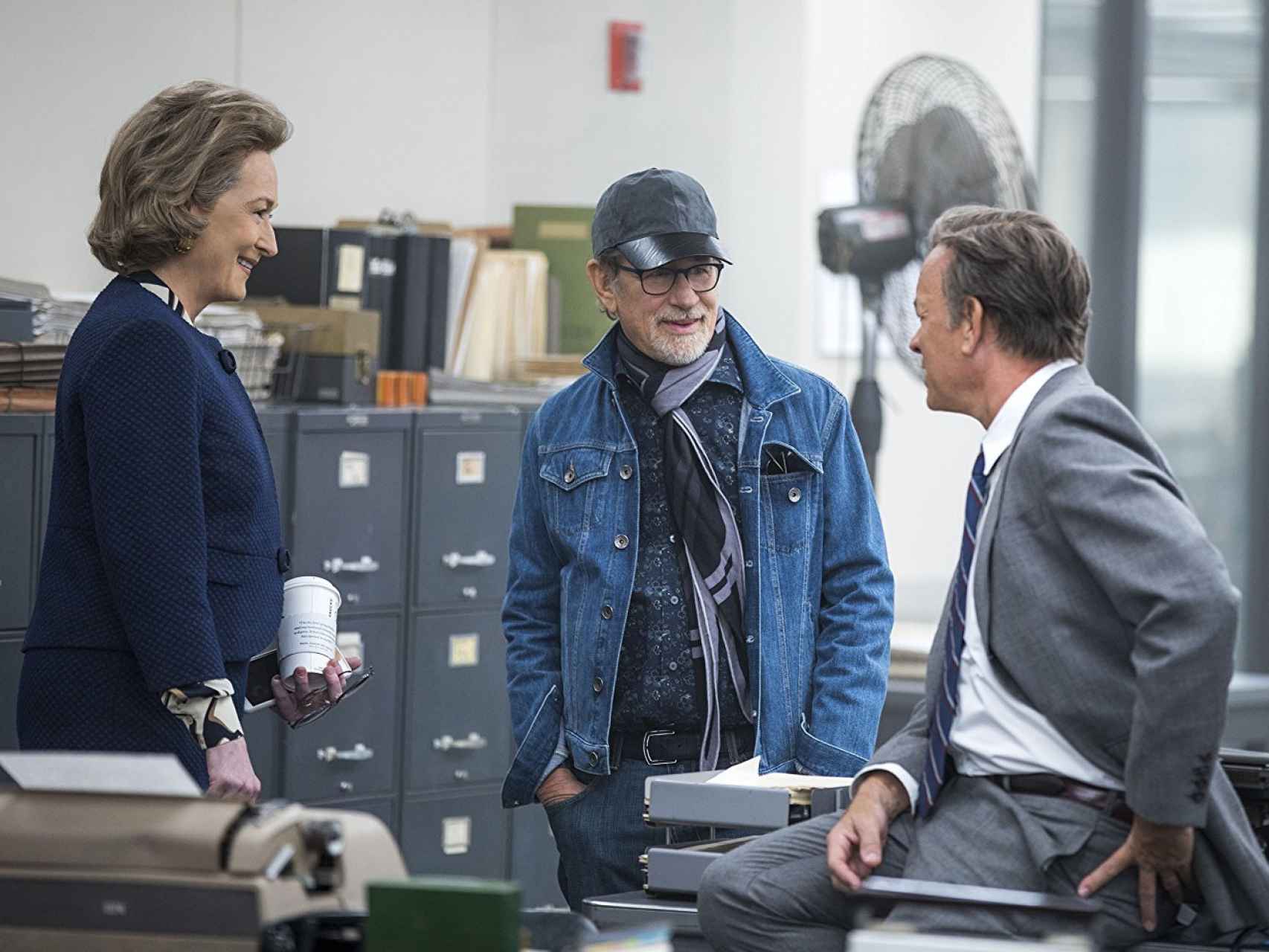 Con Meryl Streep my Tom Hanks, durante el rodaje de  Los archivos del Pentágono.