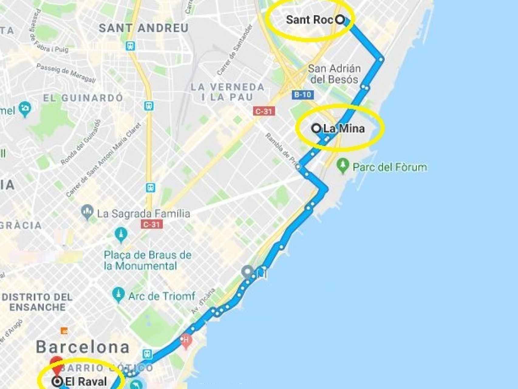 Los tres barrios están en el litoral barcelonés, a una distancia de menos de 10 kilómetros