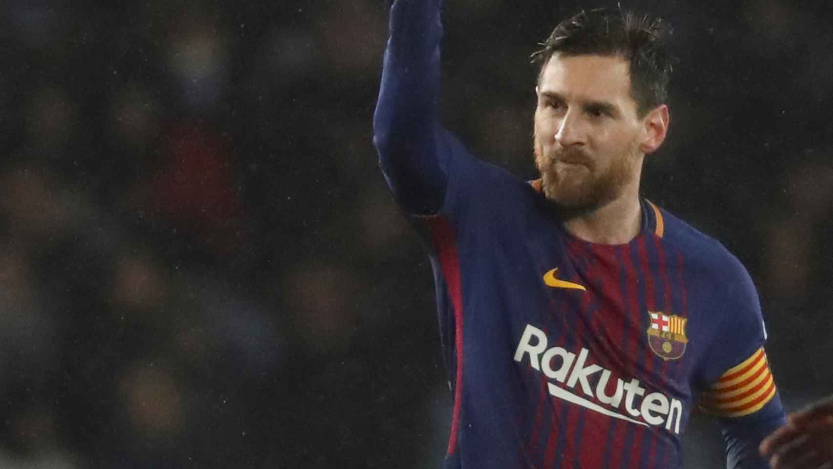 Messi celebra su gol a la Real Sociedad.