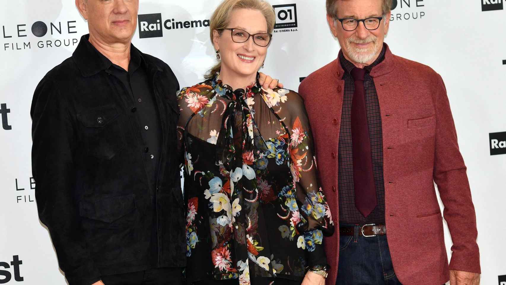 Spielberg con Tom Hanks y Meryl Streep.